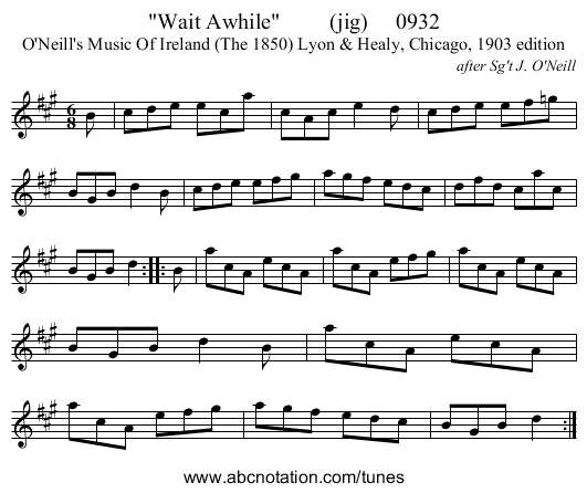 Wait Awhile (jig) 0932 - staff notation