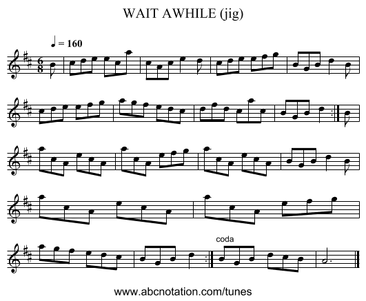 WAIT AWHILE (jig) - staff notation