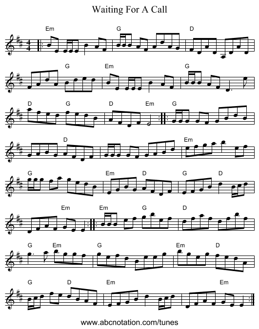 Waiting For A Call - staff notation
