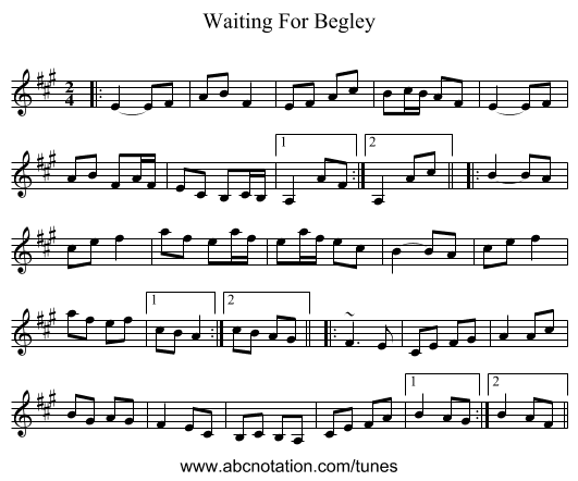 Waiting For Begley - staff notation