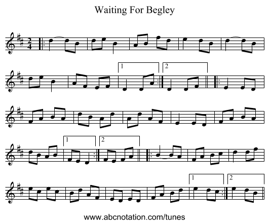 Waiting For Begley - staff notation