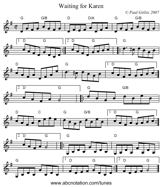 Waiting for Karen - staff notation