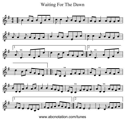 Waiting For The Dawn - staff notation
