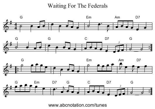 Waiting For The Federals - staff notation