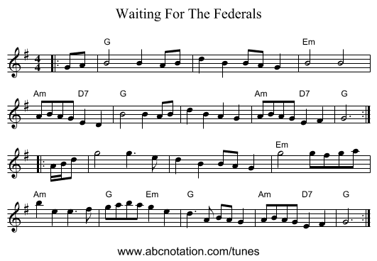 Waiting For The Federals - staff notation