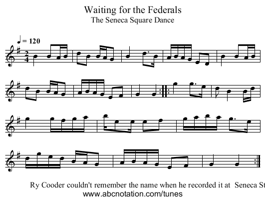 Waiting for the Federals - staff notation