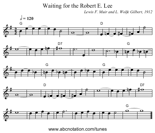 Waiting for the Robert E. Lee - staff notation