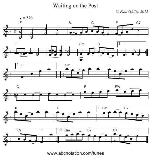 Waiting on the Post - staff notation