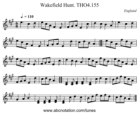 Wakefield Hunt. THO4.155 - staff notation