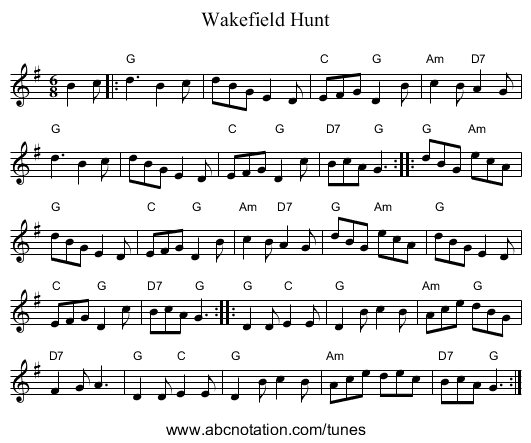 Wakefield Hunt - staff notation