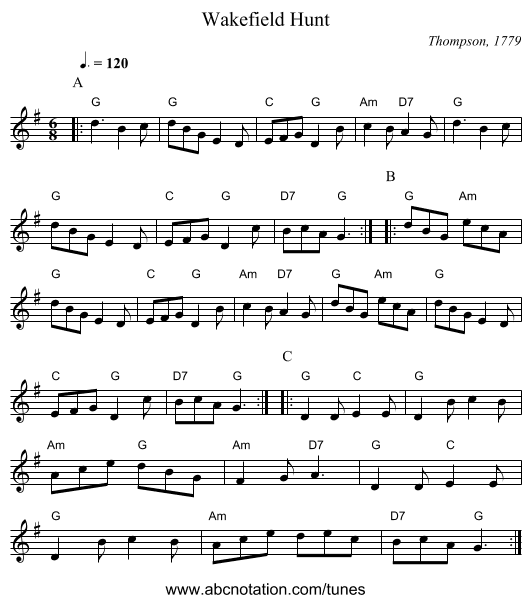 Wakefield Hunt - staff notation