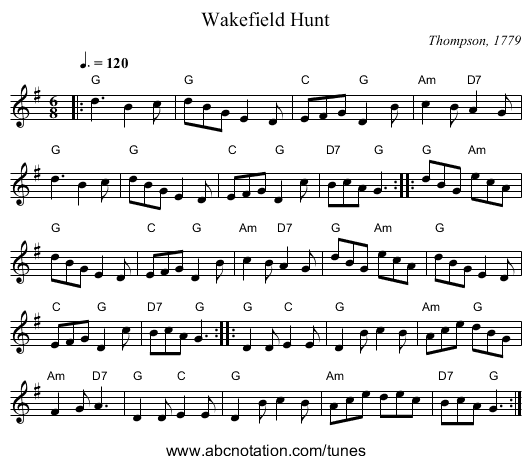 Wakefield Hunt - staff notation