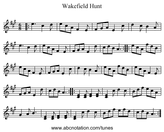 Wakefield Hunt - staff notation