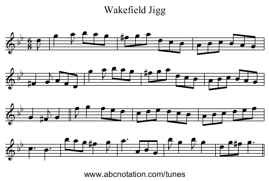 Wakefield Jigg - staff notation