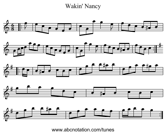 Wakin' Nancy - staff notation