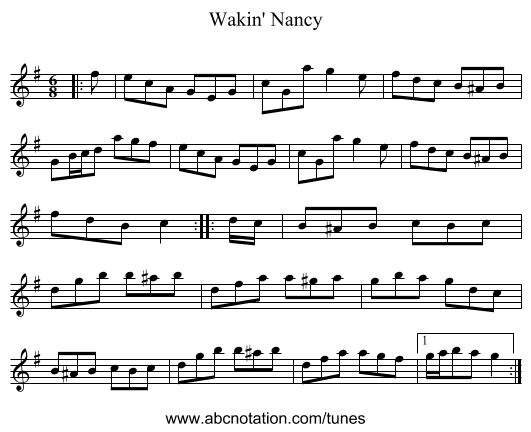 Wakin' Nancy - staff notation