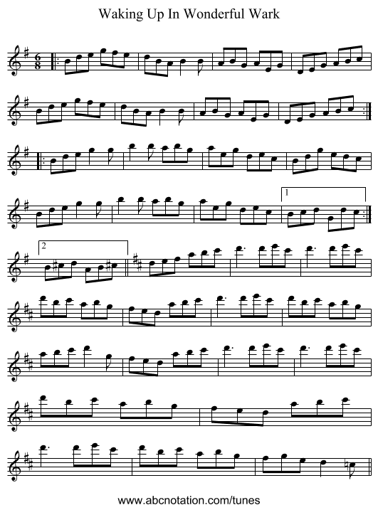 Waking Up In Wonderful Wark - staff notation