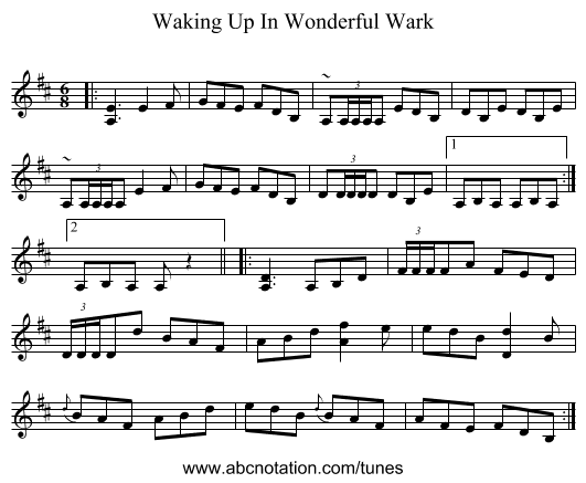 Waking Up In Wonderful Wark - staff notation