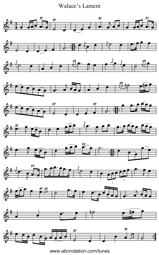 Walace’s Lament - staff notation
