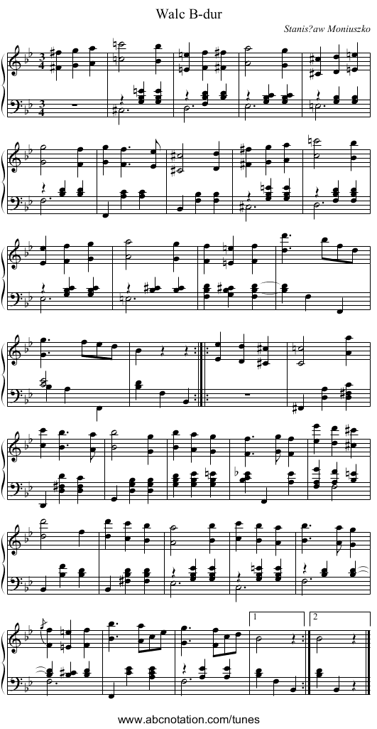 Walc B-dur - staff notation