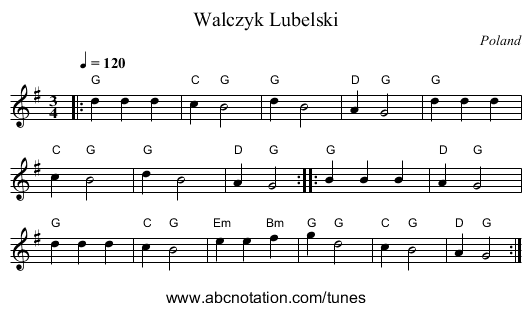Walczyk Lubelski - staff notation