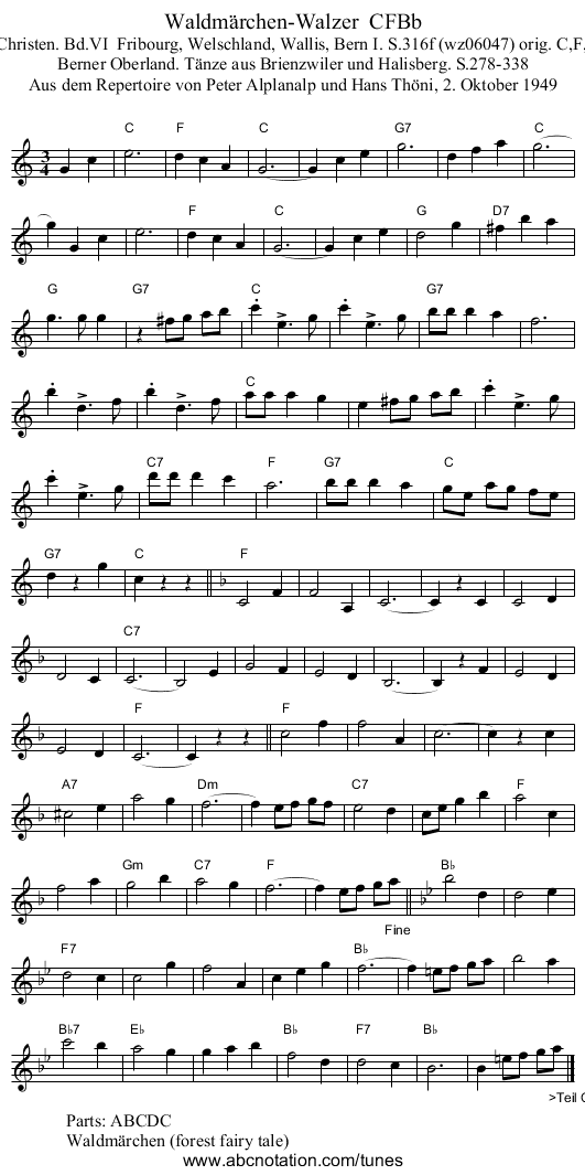 Waldm&auml;rchen-Walzer  CFBb - staff notation