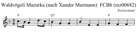 Waldvögeli Mazurka (nach Xander Murmann)  FCBb (mz00682) - staff notation