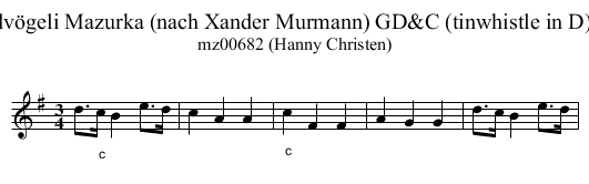 Waldv&ouml;geli Mazurka (nach Xander Murmann) GD&C (tinwhistle in D) solo - staff notation
