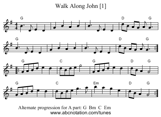 Walk Along John [1] - staff notation
