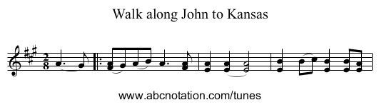 Walk along John to Kansas - staff notation