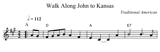 Walk Along John to Kansas - staff notation