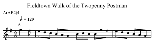Walk of the Twopenny Postman, Fieldtown - staff notation