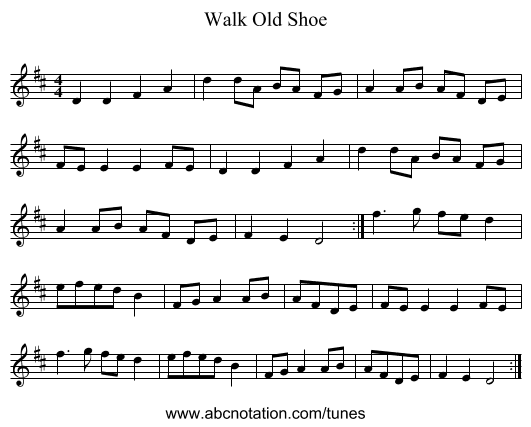Walk Old Shoe - staff notation