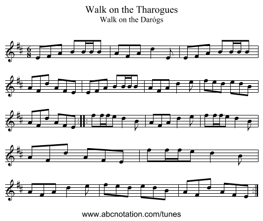 Walk on the Tharogues - staff notation