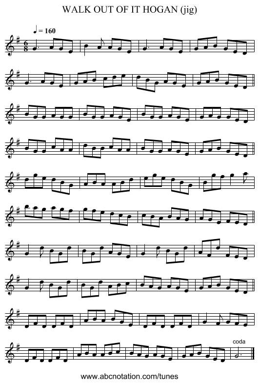 WALK OUT OF IT HOGAN (jig) - staff notation