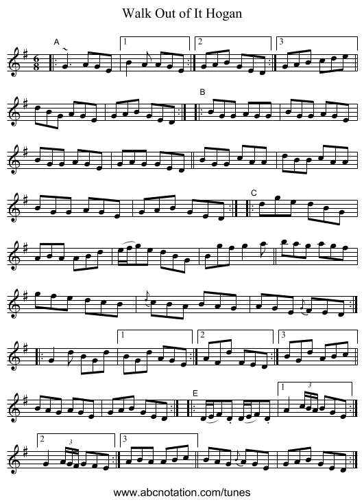 Walk Out of It Hogan - staff notation