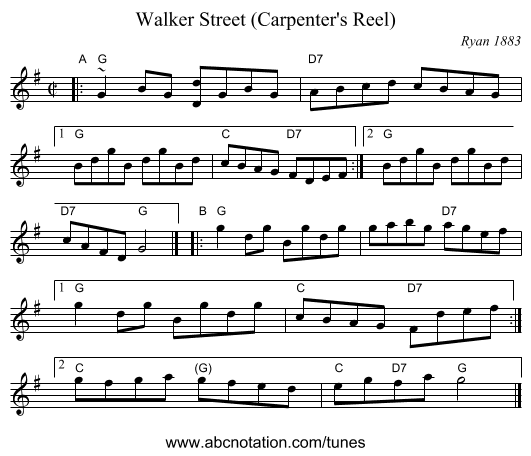 Walker Street (Carpenter's Reel) - staff notation