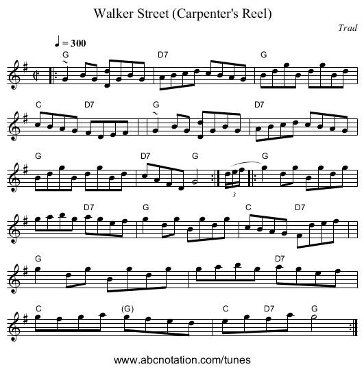 Walker Street (Carpenter's Reel) - staff notation