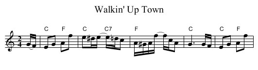 Walkin' Up Town - staff notation