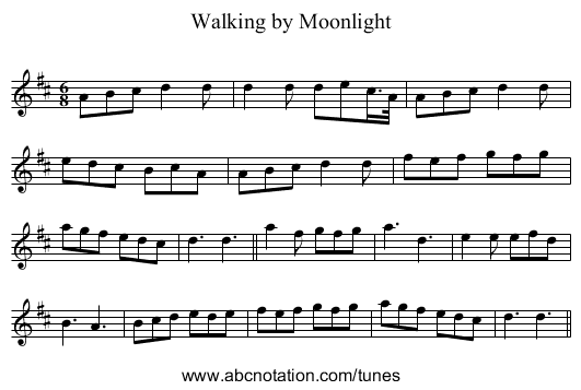 Walking by Moonlight - staff notation