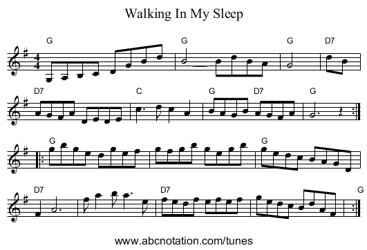 Walking In My Sleep - staff notation