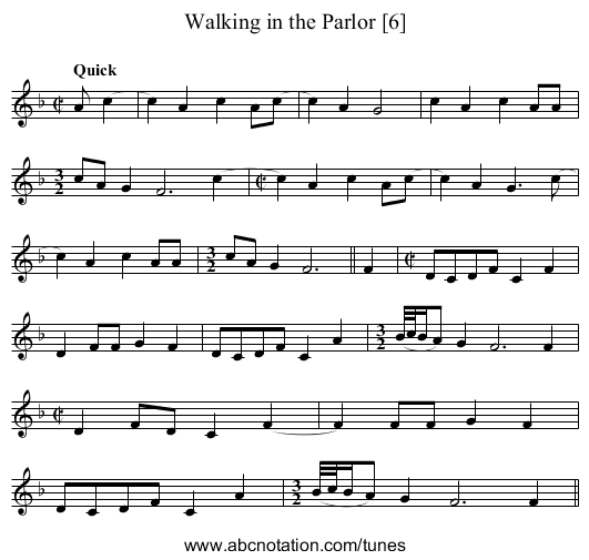 Walking in the Parlor [6] - staff notation