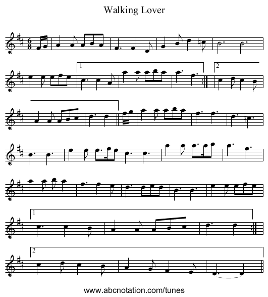 Walking Lover - staff notation