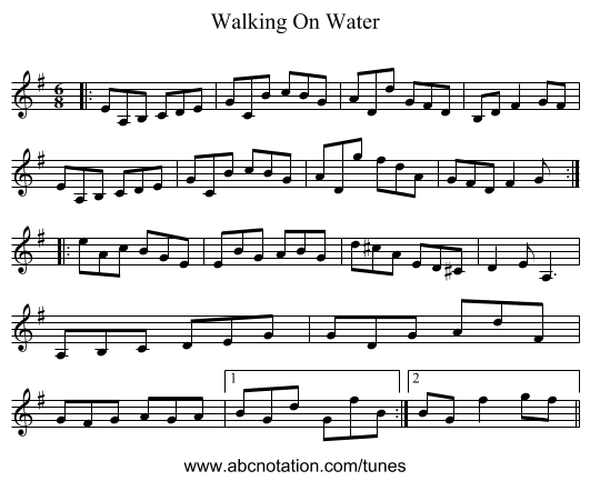 Walking On Water - staff notation