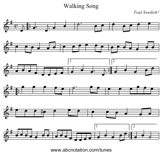 Walking Song - staff notation