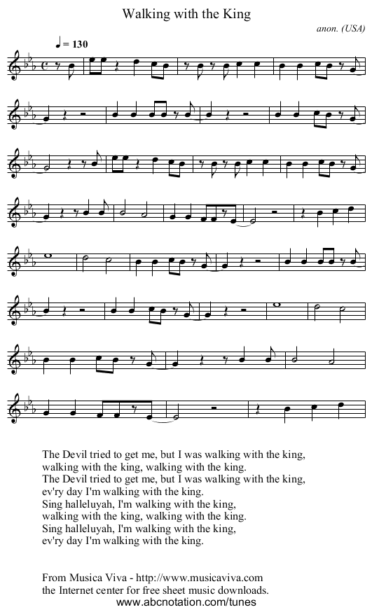 Walking with the King - staff notation