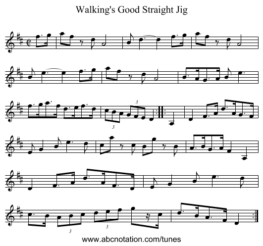 Walking's Good Straight Jig - staff notation