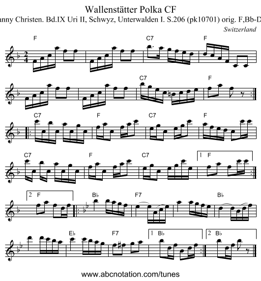 Wallenst&auml;tter Polka CF - staff notation