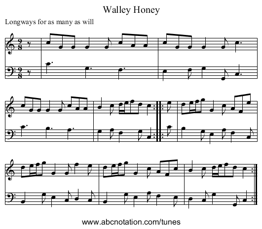 Walley Honey - staff notation