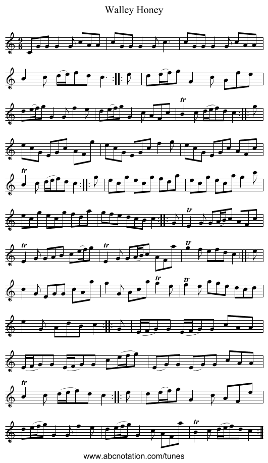 Walley Honey - staff notation